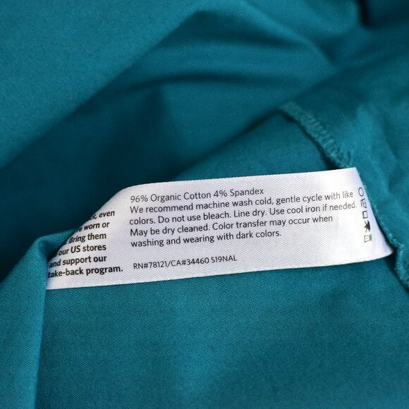 Eileen Fisher Organic Cotton Stretch Poplin A-Line Dress Blue Teal Pockets Sz M - Picture 8 of 8